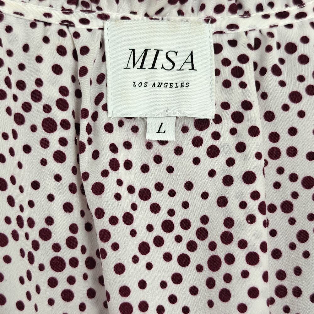 Misa Los Angeles Nehda Ruffle Dress Size Large Purple Polka Dot Boho Flirty - Picture 3 of 13